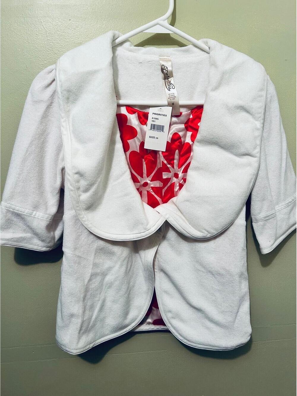 Priorities Women’s White Terry Cloth Cropped Jacket (Style 41565)